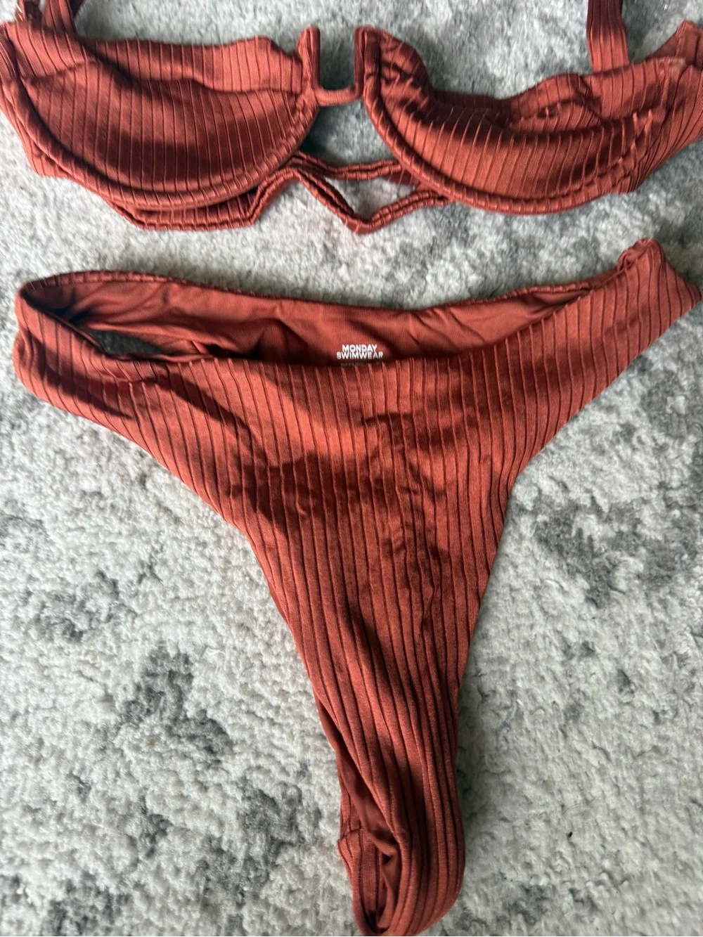 Monday Swimwear Ribbed Underwire Bikini Top in Rust Brown